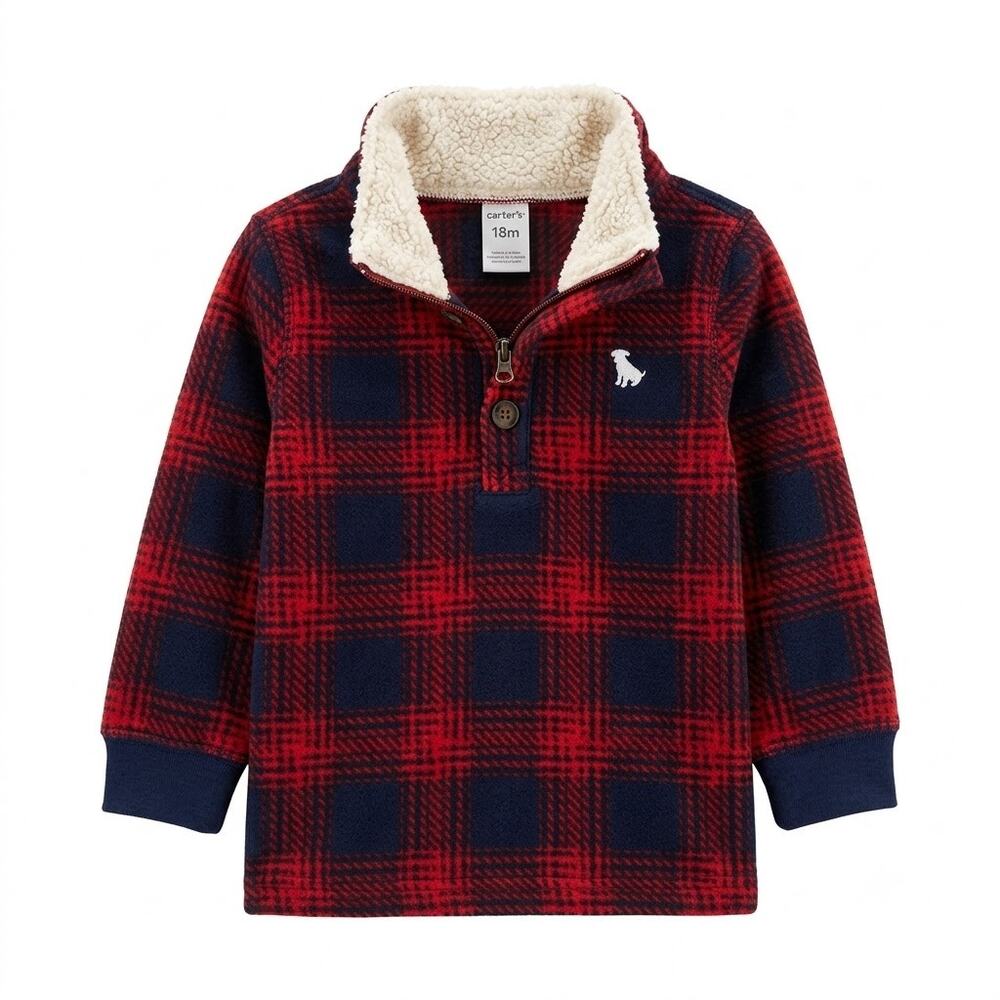 Carter's Plaid Sherpa-Lined Quarter-Zip Fleece Pullover 18mo